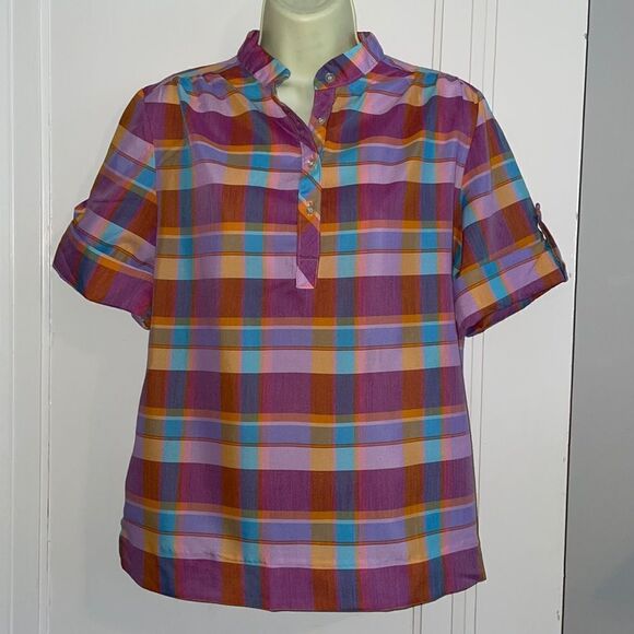 Vtg 70s Lucky Winner plaid smock blouse - Picture 1 of 8